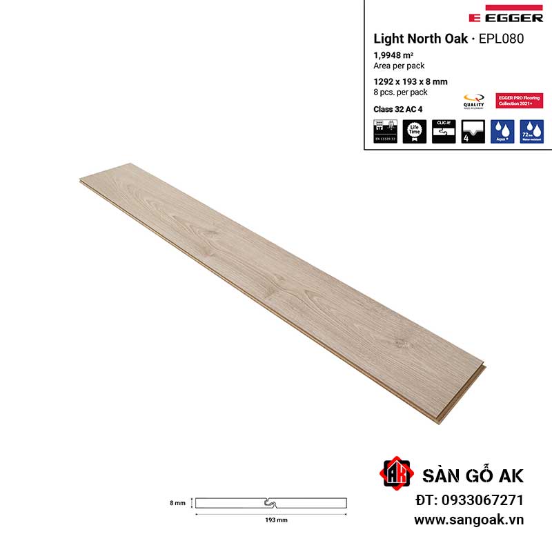 Sàn Gỗ Công Nghiệp Đức Egger Aqua 8mm EPL080